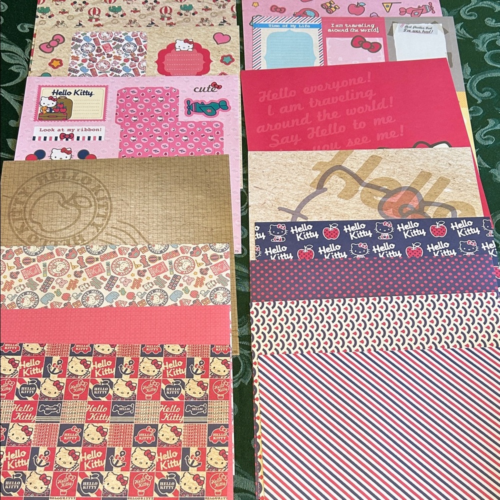 (B) Hello Kitty Lot of 15 12x12 Patterned scrapbook paper & punch outs